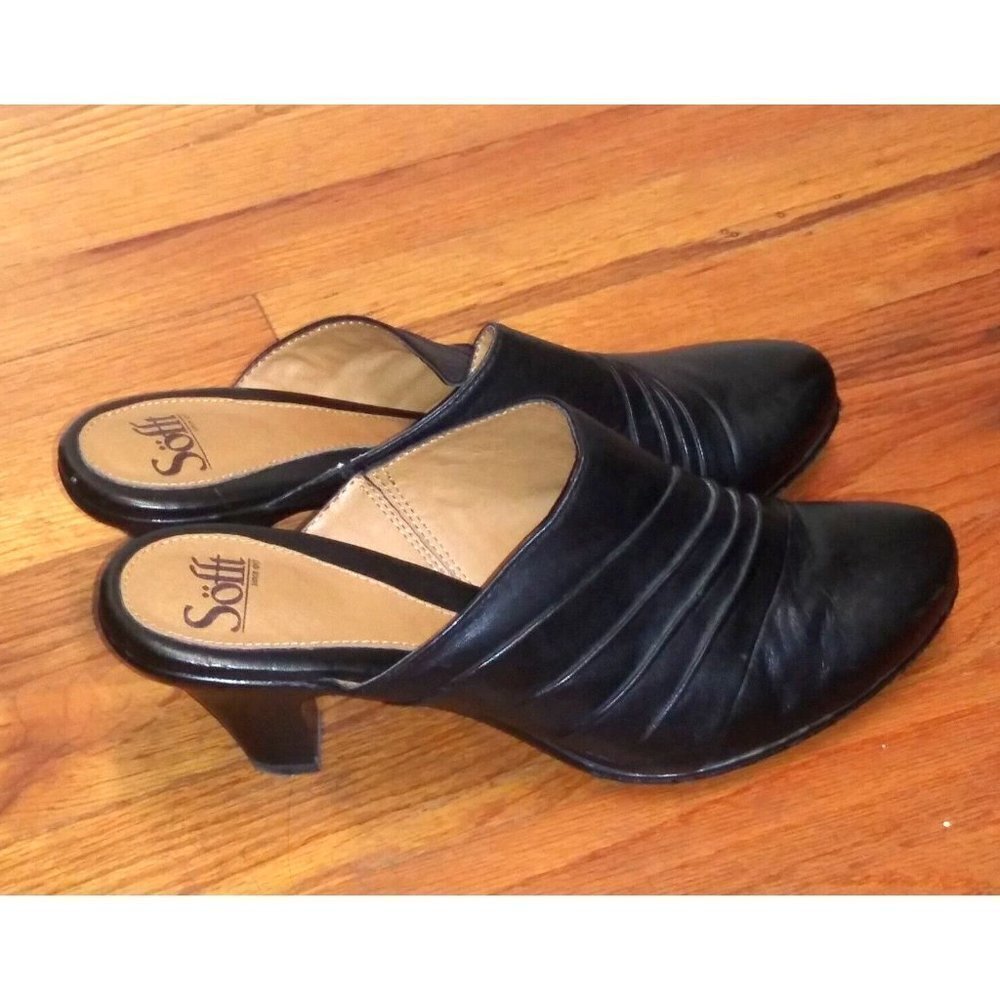 SOFFT Shoes Mules Women's 9.5M heels Black Leather Slip Ons EUC